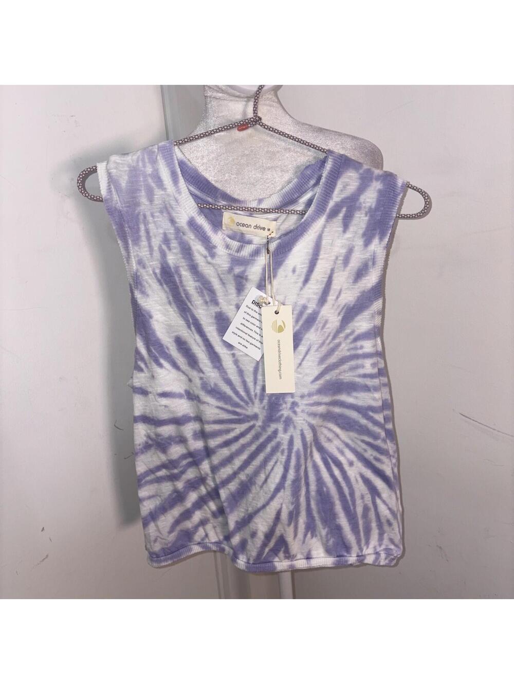 NWT‎ Ocean Drive purple and white tie-dye muscle tank Medium New With Tags